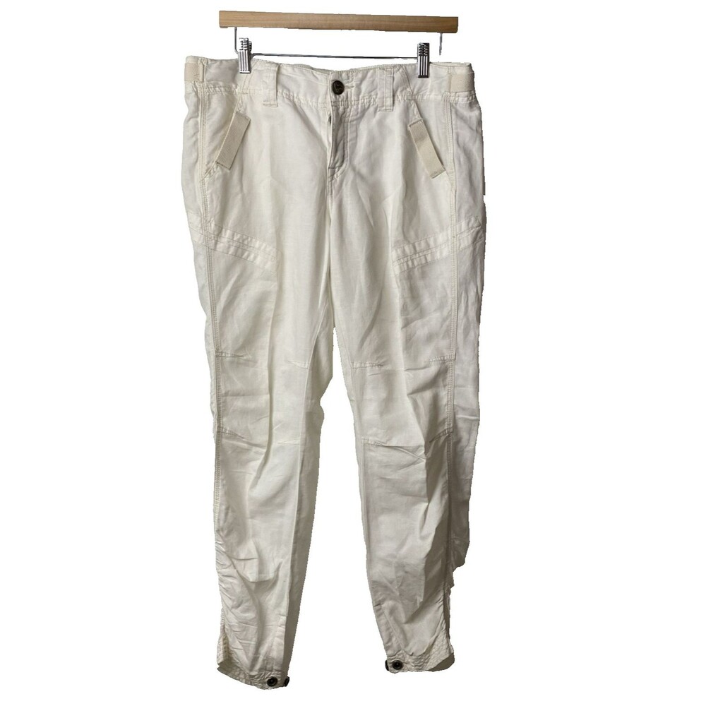 Free People Utility Ankle Pants Women's 10 Off White Linen Cotton Boho Chic